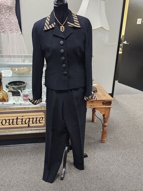 Dior Black Women's Two-Piece Suit with Tan-Striped Trim